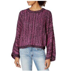 Jack BB Dakota Womens M Slide Right In Soft Cropped Crew Neck Sweater Pink Black